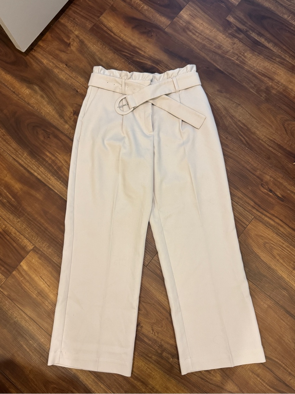High-Rise Cream Paperbag Trousers with Matching Belt